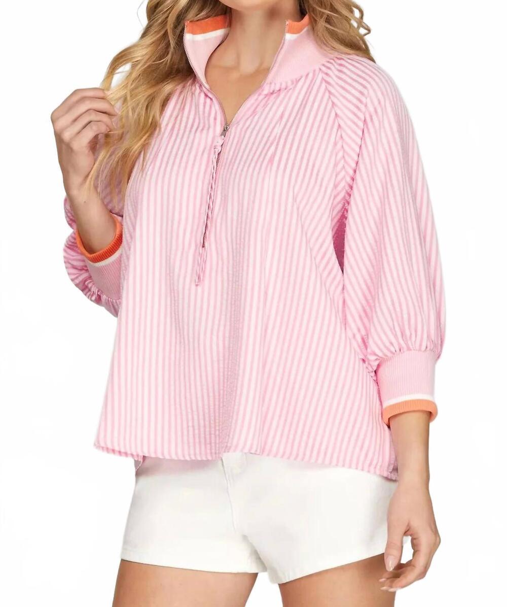 NEW SHE + SKY preppy palette pullover top in pink